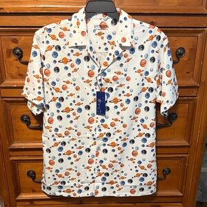 White and Orange Planet Print Men's Shirt